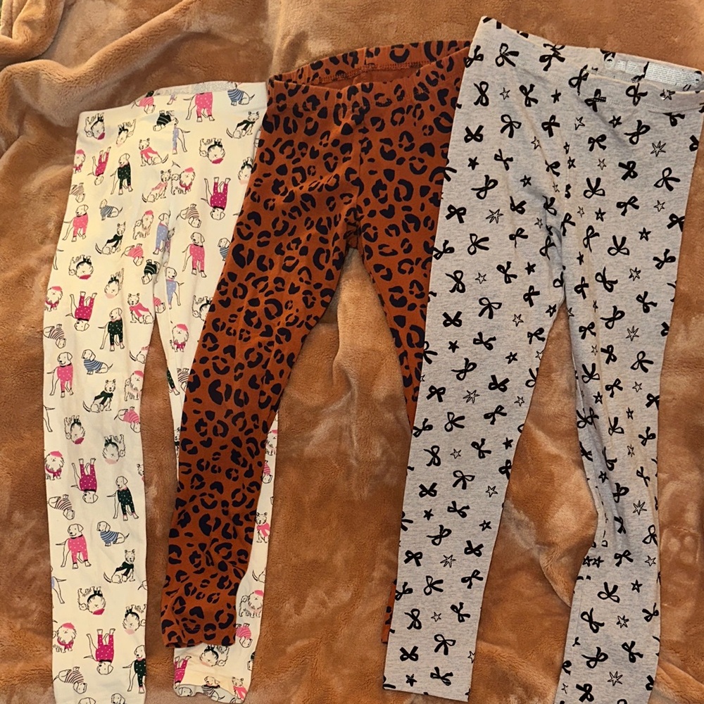 Cat & Jack Girls' Cream Bow & Leopard Print Legging Trio